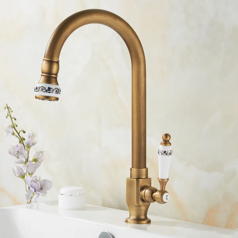 

Kitchen Faucet Single Cold Antique Brass Balcony Sink Faucet Vanity Swivel Mixer Water Tap Rotate Spout