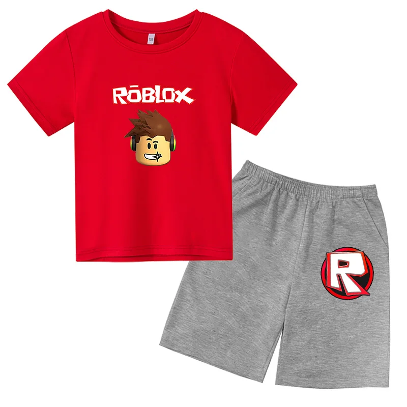 

2022Summer 4-14 Years Old Fashion Casual Outfit Robloxing Print T-Shirt + Shorts Kids Set Kids Clothing