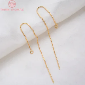 6 шт., позолоченные серьги-гвоздики с цепочкой, 60 мм