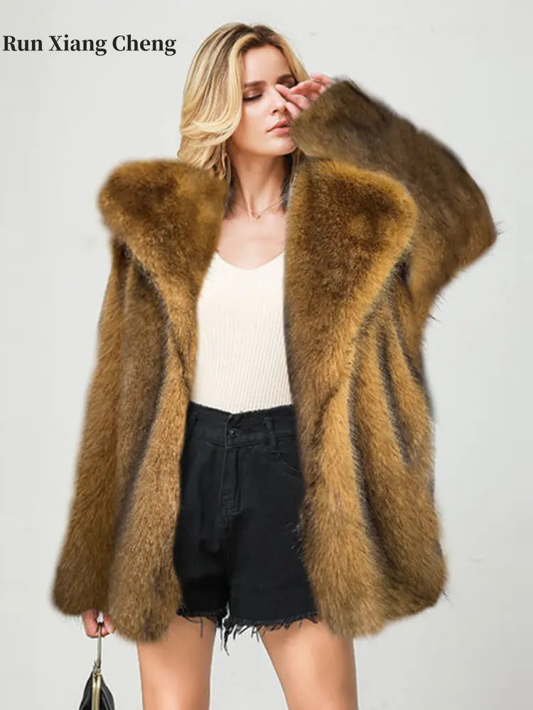2023 Winter Fashion Mixed Fur Long Coat Warm Fur Jacket for Women European and American Style Commuter Urban Wind Casual Style