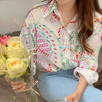 french romance colorful printed women shirts flying in spring camisas mujer button up long sleeve top mujer camisas blusa verano