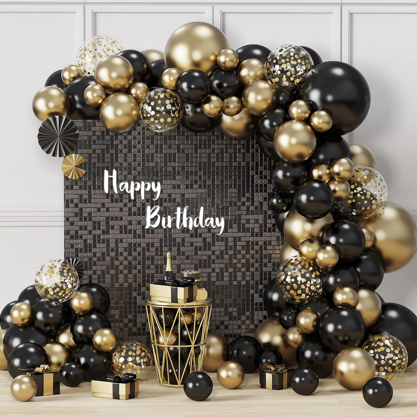 

Black Gold Balloon Garland Arch Kit Latex Confetti Balloon Happy 30 40 50th Years Old Birthday Party Decor Birthday Anniversary