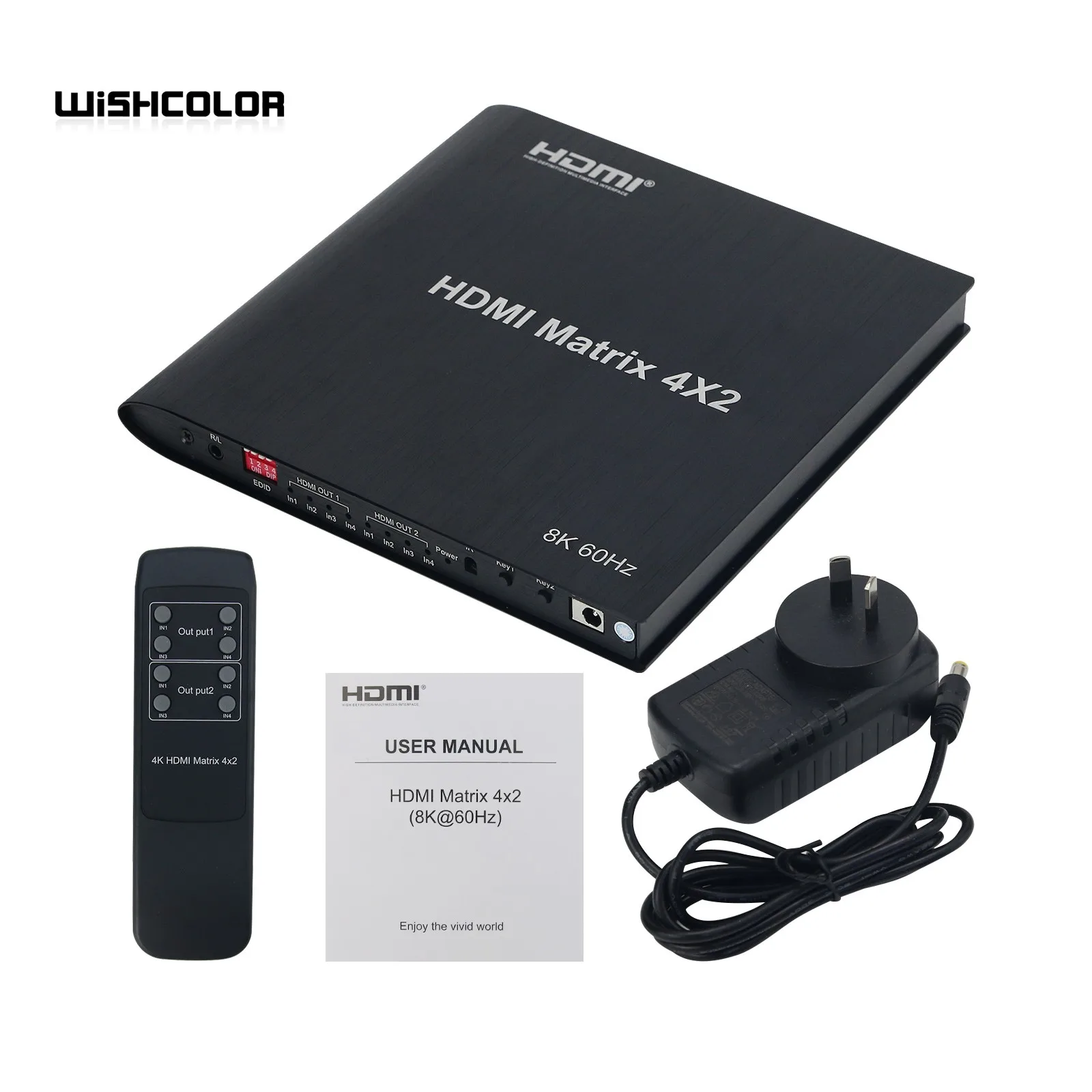 Wishcolor 8K 60Hz HDMI Matrix 4X2 HDR HDMI Matrix Switch Supports HDCP 2.3 HDMI 2.1 EDID Management