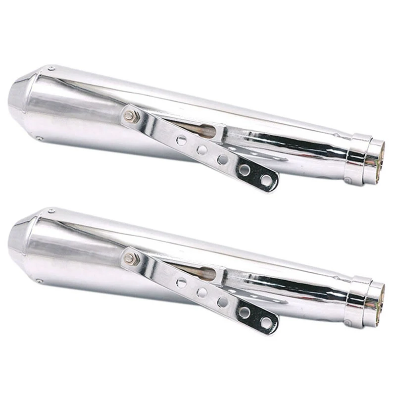 

2X Universal Exhaust Muffler Pipe Kit 35-43mm Vintage Modified Exhaust Racing Pipe for Cafe Racer Bobber Chopper Silver