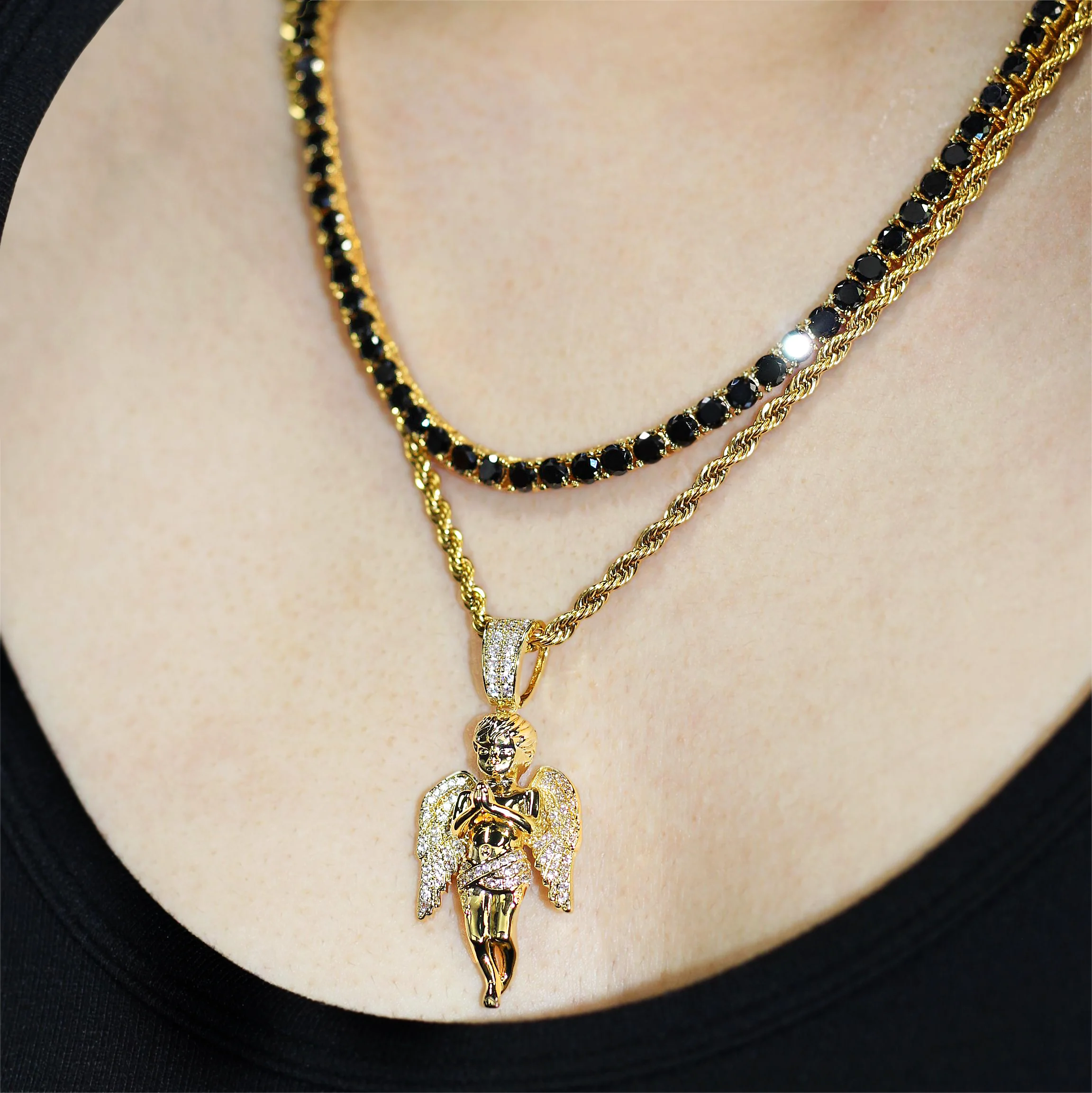 

Gold Color Guardian Angel Cupid Pendant Gold Necklace for Men Women Gifts Religious Jewelry