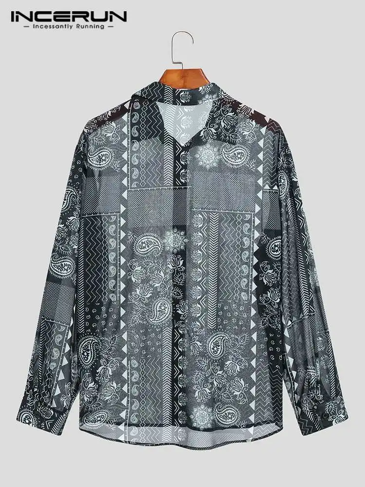 American Style New Men's Printing Tops INCERUN Sexy Casual All-match Lapel Blouse Stylish Male Printed Long-sleeved Shirts S-5XL