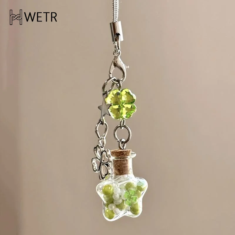 Фото Очаровательная мода Lucky Four Leaf Clovers Бутылка желаний Подвеска для телефона из бисера Модный орнамент Брелок для мобильного телефона Ремешок Ремешок №2