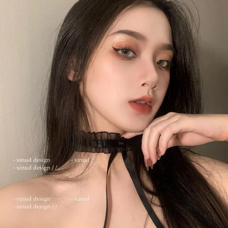 Модное кружевное ожерелье-чокер с бантом для женщин сексуальное черное белое