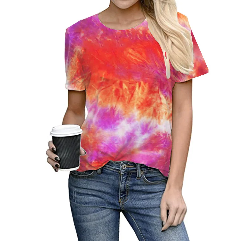 

5XL Big Size Women 3D Gradient Rainbow T Shirts Casual Short Sleeve O-Neck Tie Dye Print Tshirt Summer Tops Plus Size Streetwear