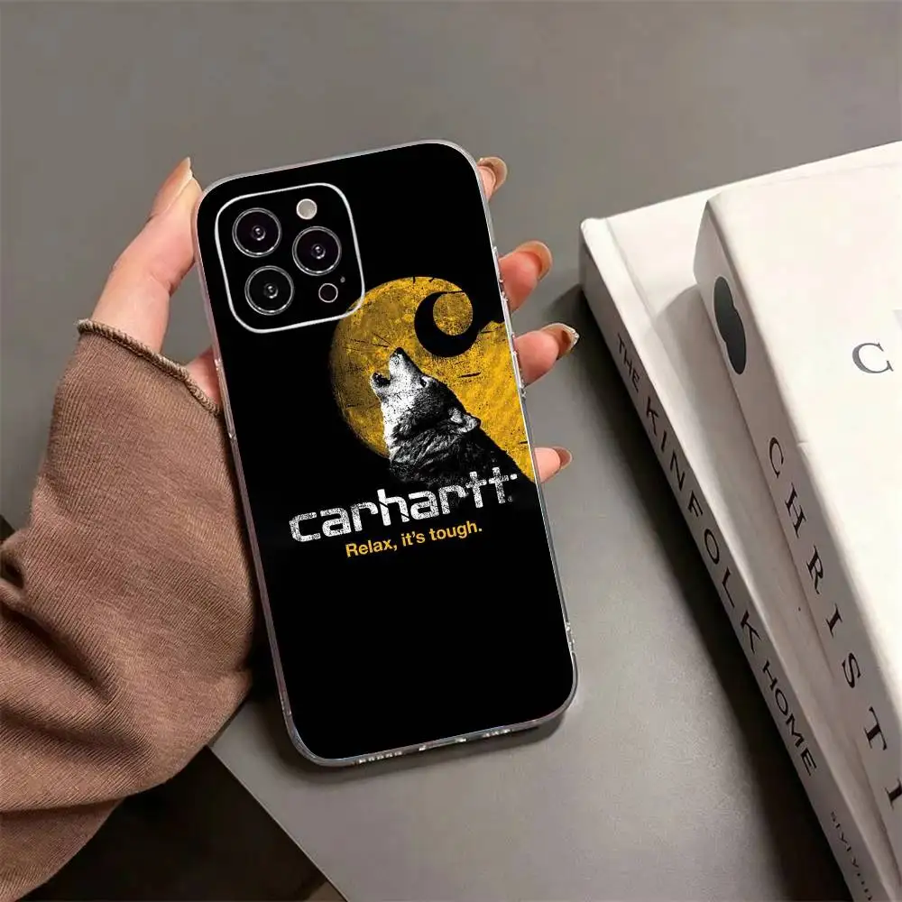 Фото Чехол для телефона Carhartt Logo L-Leather для iPhone 17 16 15 14 13 12 11 Mini Pro Max Plus, прозрачный чехол. №4