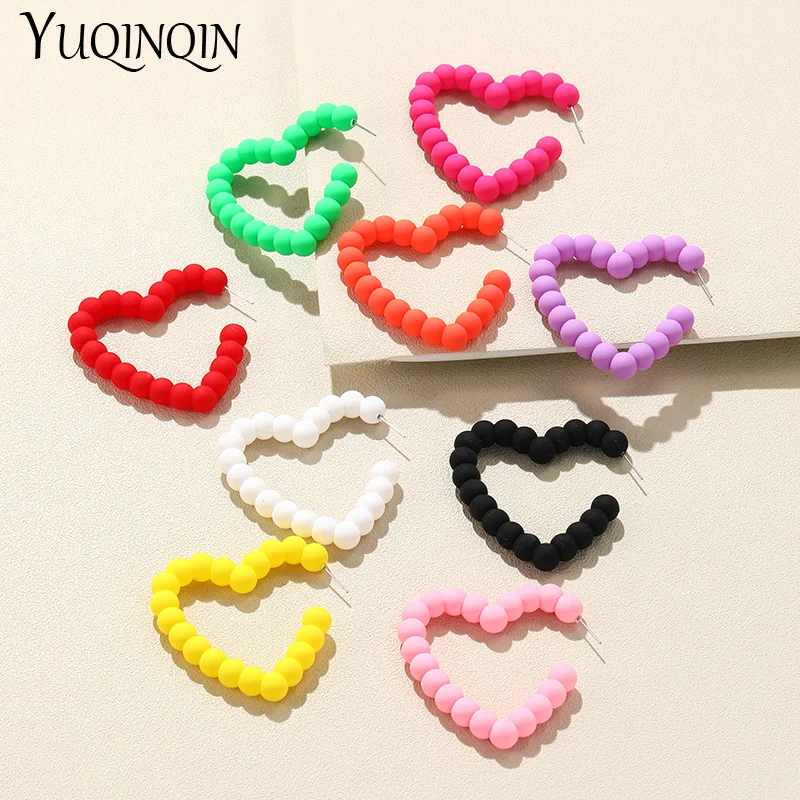 

New Fashion Big Geometric Heart Hoop Earrings for Woman Polymer Clay Korean Large Ear ring for Girls Summer Travel Party Jewelry