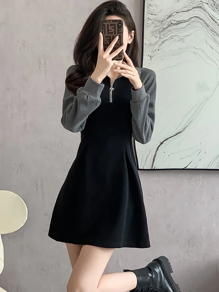 Женское модное лоскутное шикарное короткое платье в стиле преппи 2024 корейское