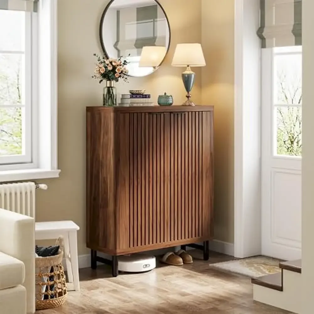 - 6-уровневый шкаф для обуви с жалюзи регулируемые полки деревянный органайзер