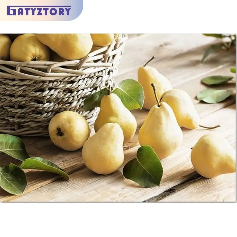 

GATYZTORY 60x75cm Painting By Numbers Paint Kit Pears Fruit Diy Gift Artwork Painting Decors Handmade For Adults Picture Paint