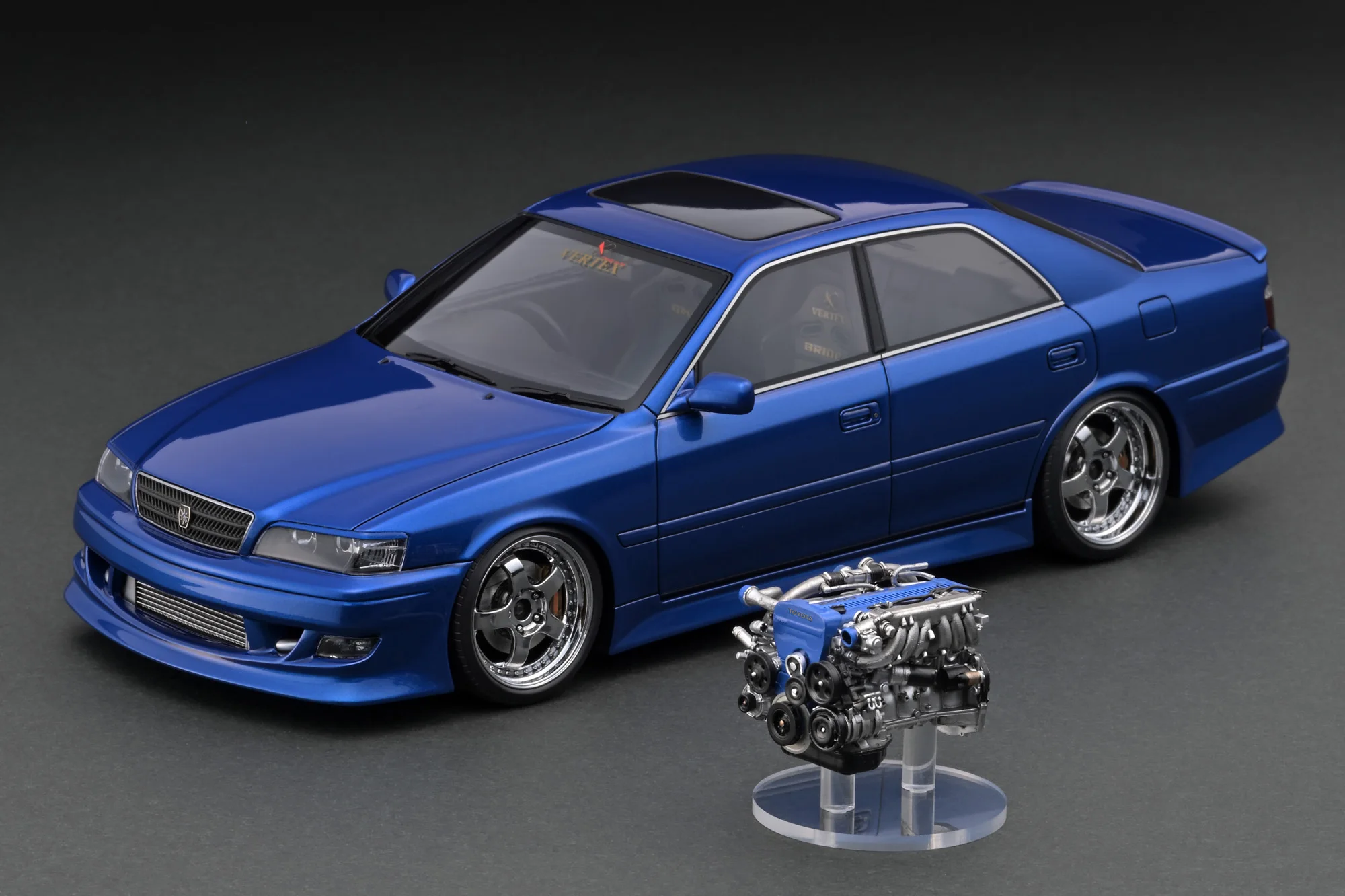 IG 1:18 VERTEX JZX100 Chaser Синяя металлическая смола Коллекционная модель автомобиля