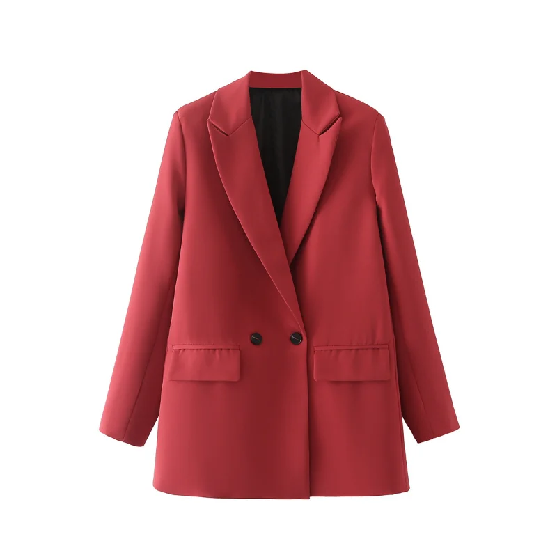 

Women Chic Office Lady Fashion Notched Collar Long Sleeve Ladies Outerwear Stylish Tops Double Breasted Blazer Vintage Coat