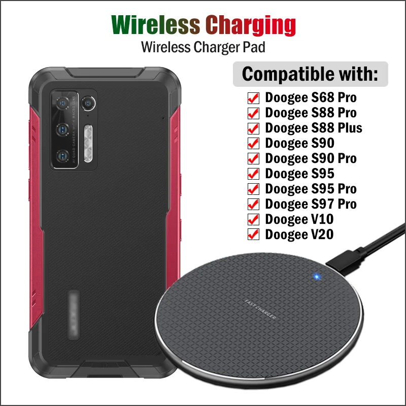 10w qi fast wireless charging for doogee s98 s70 s80 s90 s90c s95 s97 pro s68 s88 pro plus v10 v20 wireless phone charger pad free global shipping