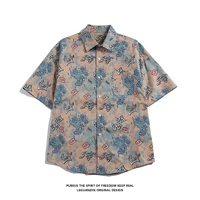 2022 new mens casual trend harajuku springsummer male shirt short sleeve chest pocket design fashion print button