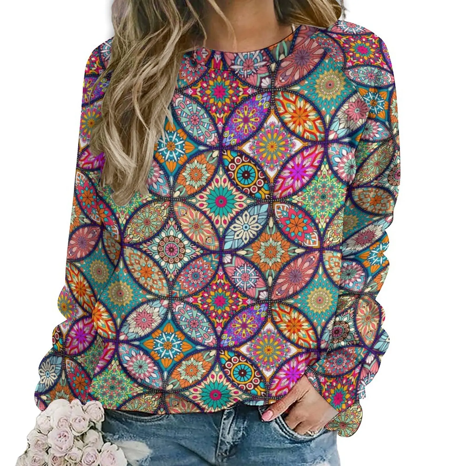 

Floral Mandala Hoodies Female Vintage Print Street Fashion Casual Hoodie Long Sleeve Y2k Graphic Sweatshirts Big Size