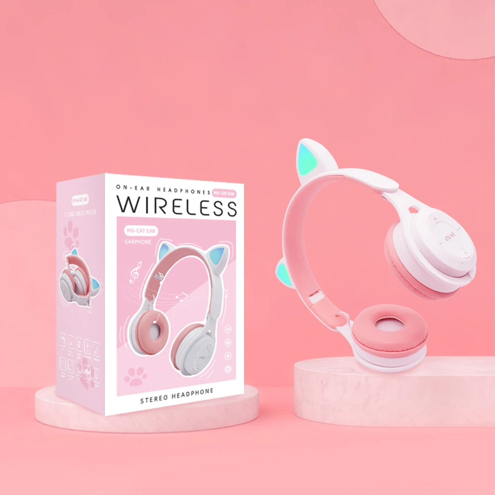 

Gift Girl Flash Light Cute Cat Ears Wireless Headphone with Mic Control LED Kid Girl Stereo Music Helmet Phone Bluetooth Headset