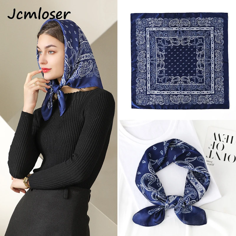 

70*70cm Fashion Silk Satin Hair Scarf Women Handkerchief Printed Female Square Head Bandana Small Neck muffler hijab lady girl