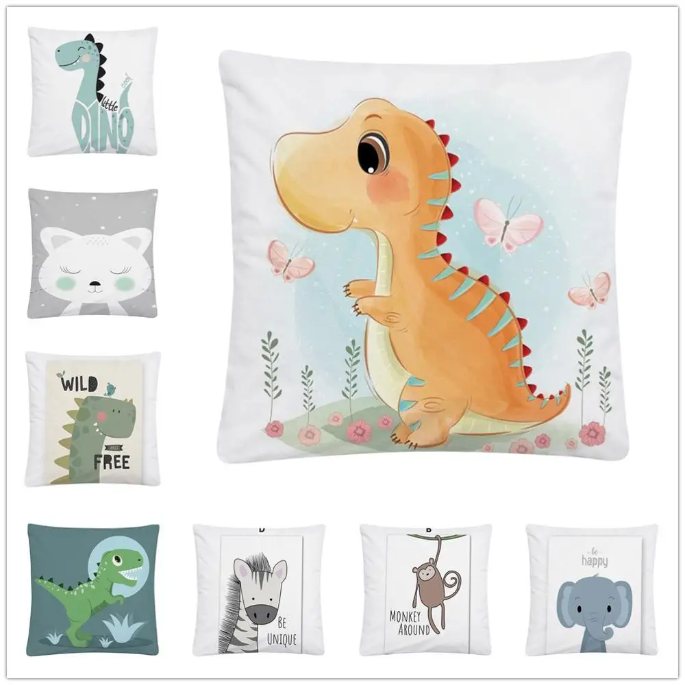 

Наволочка 45x45 см с наивным рисунком маленького динозавра, декоративная наволочка для дома, дивана, автомобиля