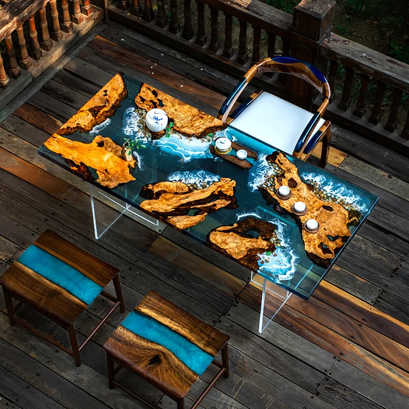 Эпоксидная смола речная настольная доска из черного ореха большая массива