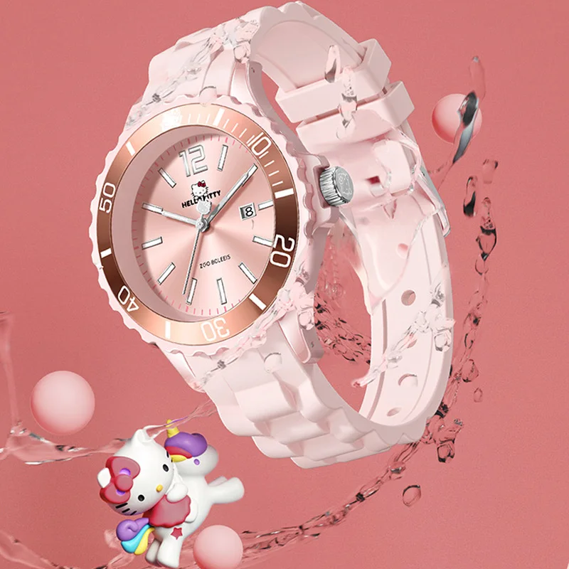 

Sanrio Hellokittys Cinnamoroll Kawaii водонепроницаемые часы Желейный ремешок светящийся указатель кварцевые наручные часы для девочек подарок на день рождения игрушки