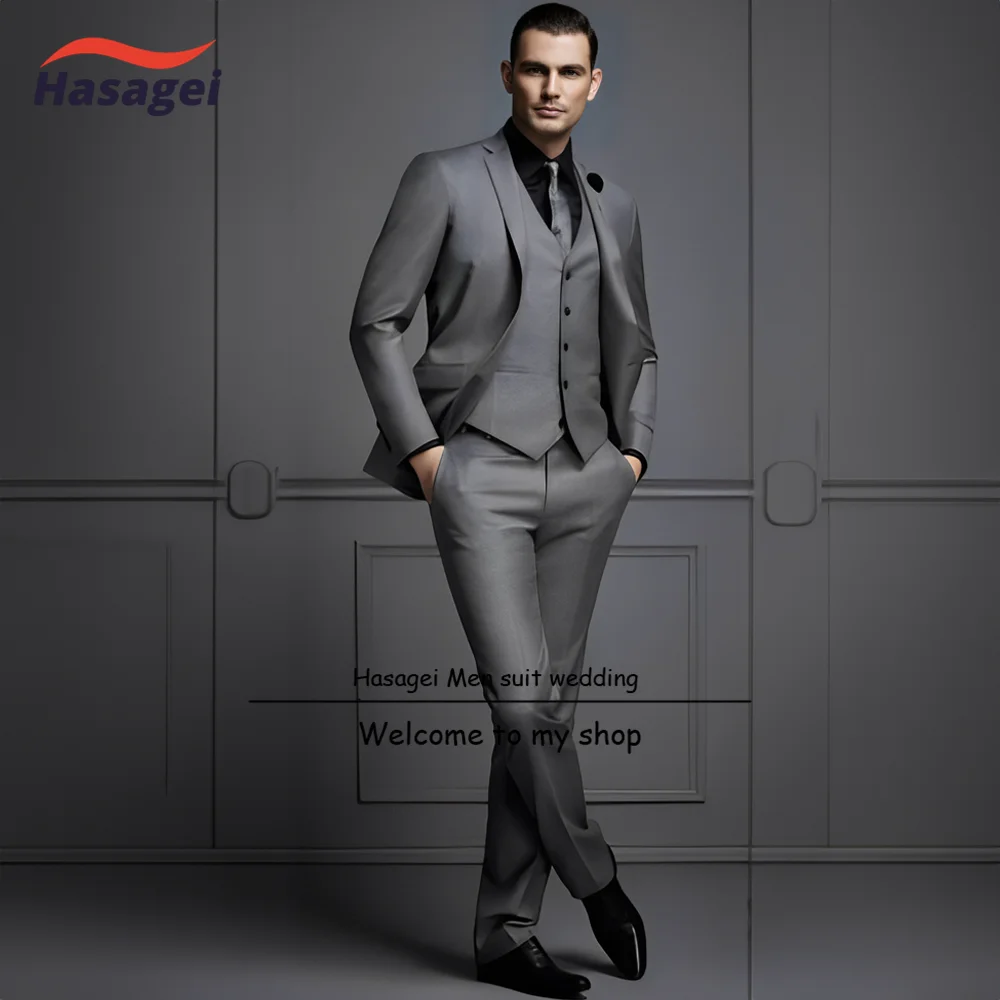 

Новый серый мужской костюм деловая официальная рабочая одежда приталенный дизайн из 3 предметов Блейзер свадебный смокинг для жениха