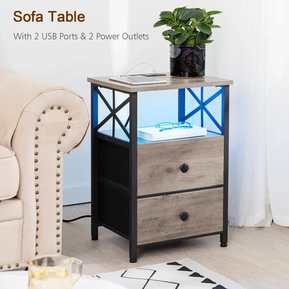 Светодиодный набор из 2 тумбочек столы для гостиной с зарядной станцией боковой