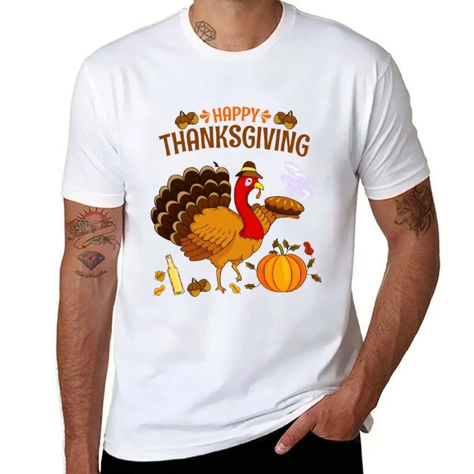 Фото Персонализированная летняя футболка THANKS GIVING, роскошная рубашка, мужская футболка, мужская футболка HAPY №1