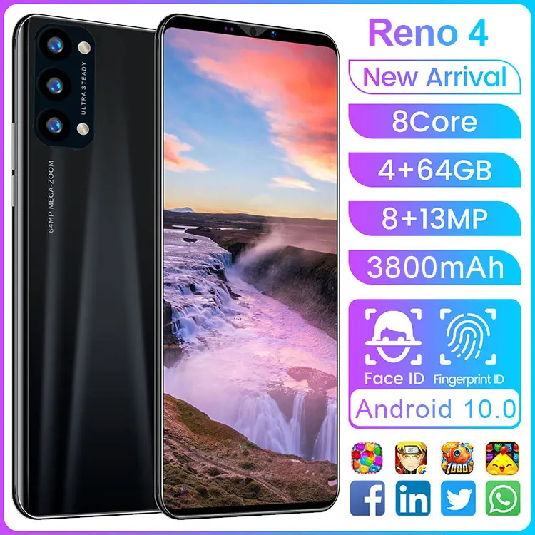 

GlobalVersion Reno4 5.0Inch 6+128GB MT6779 CPU 3800mAh 8+13MP Android Smartphone 2320*1080 Unlocked Dual Card with Google Play