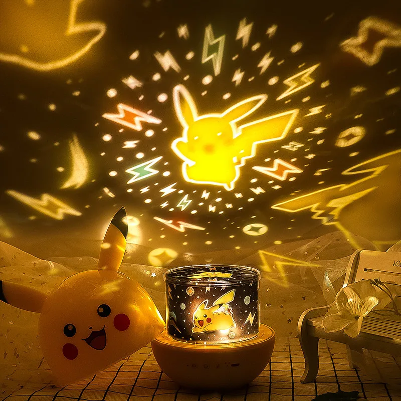 

Pikachu Projector Lamp Speaker Starry Sky Projector Night Light Pokemon Kids Bedroom Gypsophila Revolving Best Christmas Gift