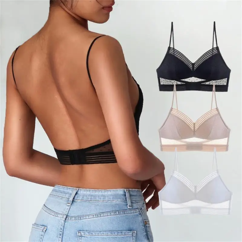 

New Sexy Lace U-shaped Backless Bra Soft Seamless Elastic U Thin Cup Ice Silk Thin No Steel Ring Sexy Dress Holiday Underwear