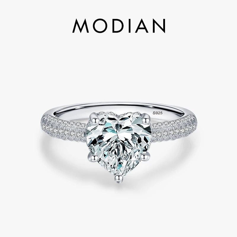 

Modian New 925 Sterling Silver Exquisite Sparkling Hearts Cut CZ Romantic Brand Finger Ring For Women Statement Wedding Jewelry