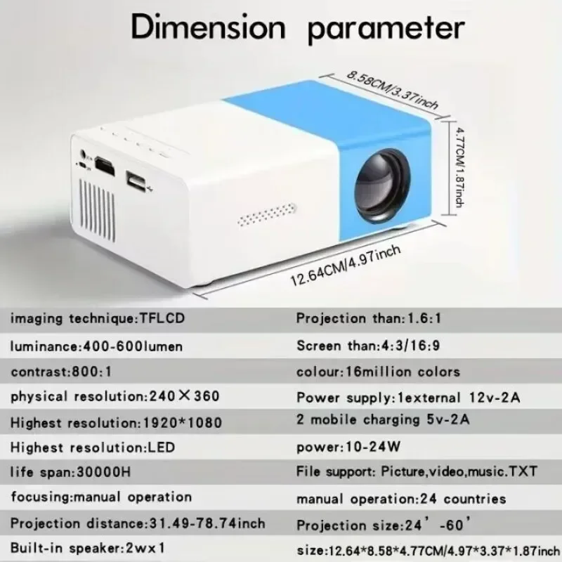 Портативный мини-проектор YG300 для домашнего кинотеатра Smart TV Laser 3D Cinema Легкий