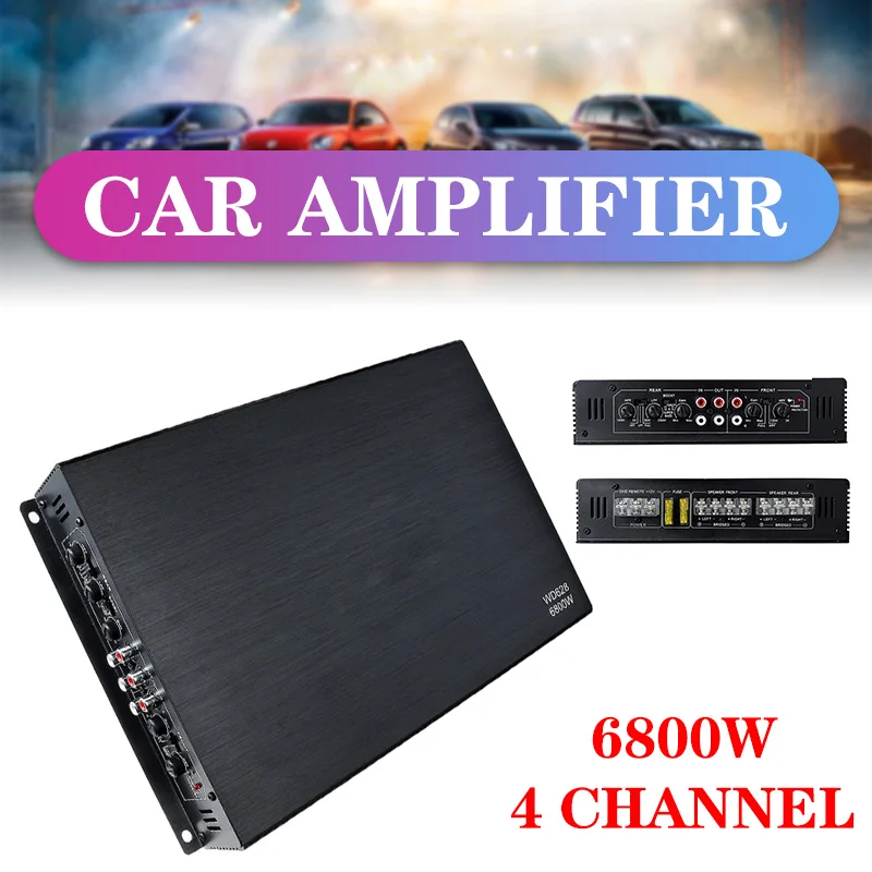DC 12V 6800W Max 4 Channels Car Sound Amplifiers Class A/B Home Subwoofer Audio Stereo Bass Speaker Automotive Audio Amplifiers