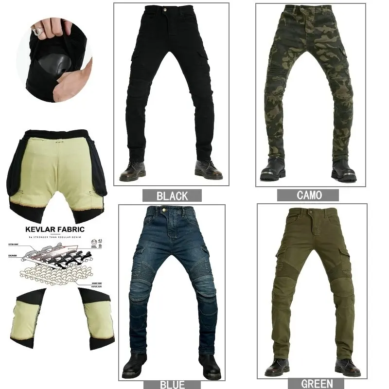 Motorcycle Riding Jeans Loong Biker Four Seasons Motocross Protection Trousers Loose Straight Cycling Wear-Resistant Pants