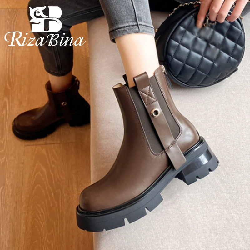

RIZABINA Size 33-40 Woman Ankle Boots Genuine Leather Patchwork Winter Women Shoes Fashion Ins Short Boots Female Footwear