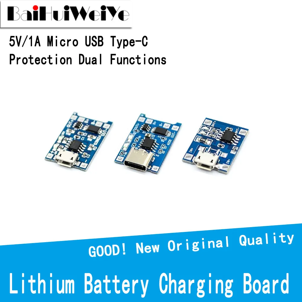 

10Pcs 5V 1A Micro USB Type-C 18650 Lithium Battery Charging Board Charger Module Protection Dual Functions TP4056 Module New