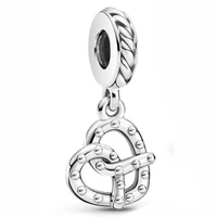 original pretzel heart dangle beads charm fit pandora women 925 sterling silver bracelet bangle jewelry
