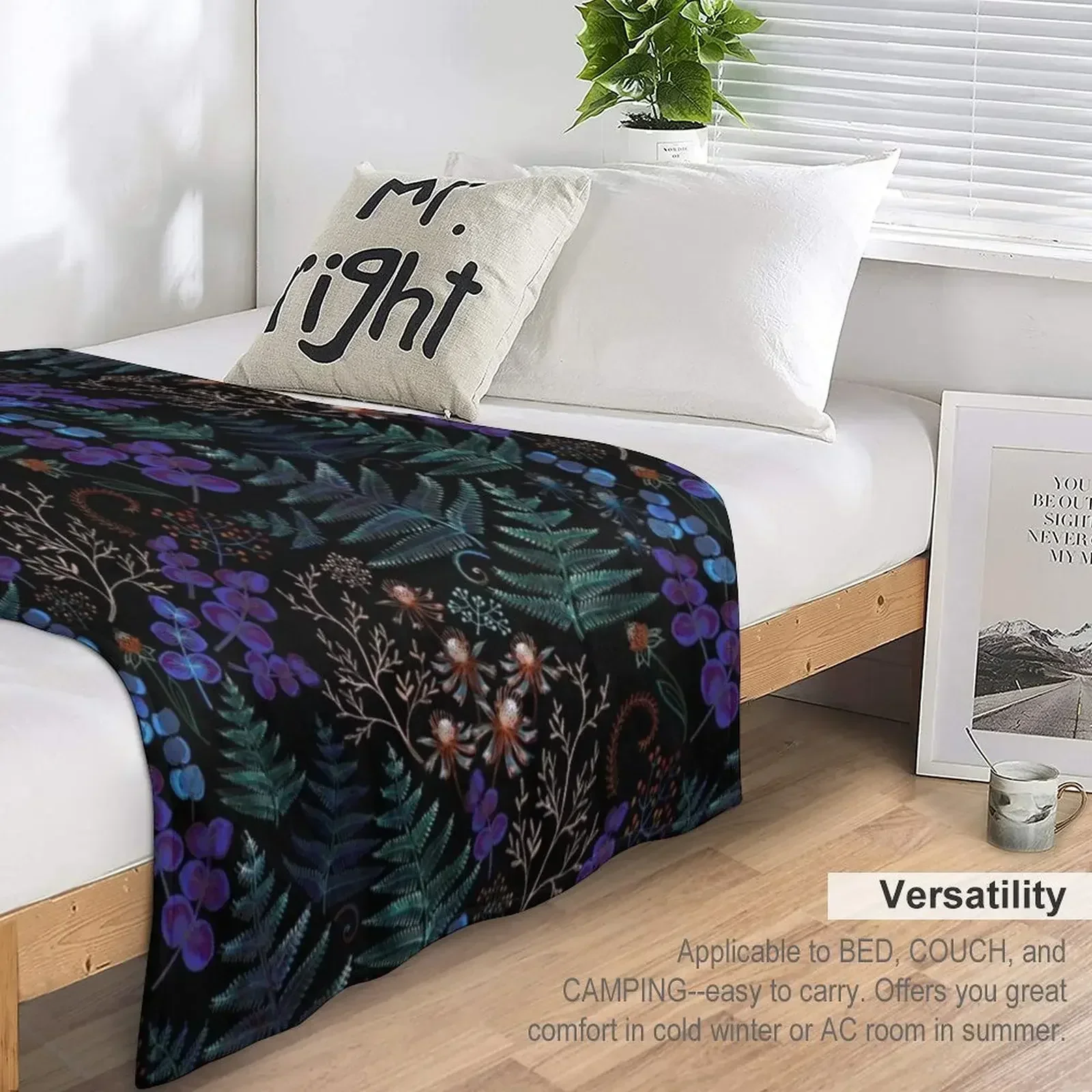 Moody Florals с папоротными листьями на черном покрытии декоративные пушистые диваны
