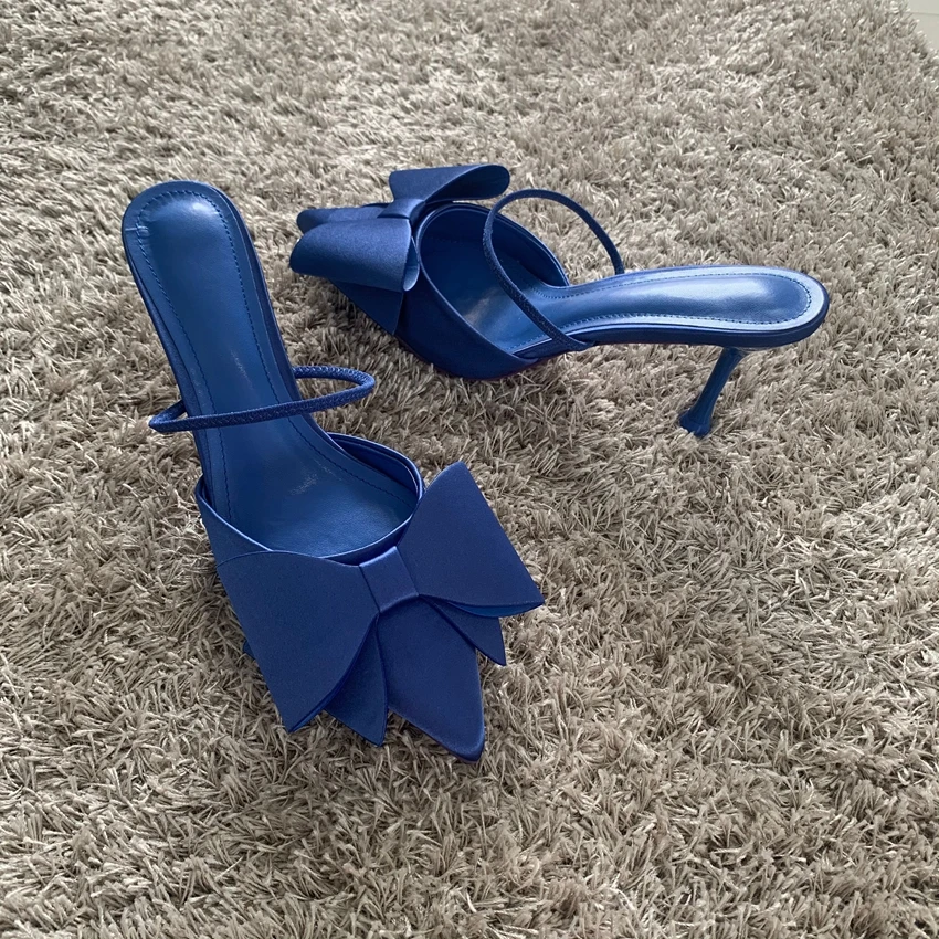 Женские туфли с бантом на высоком каблуке-шпильке острым носком 2024