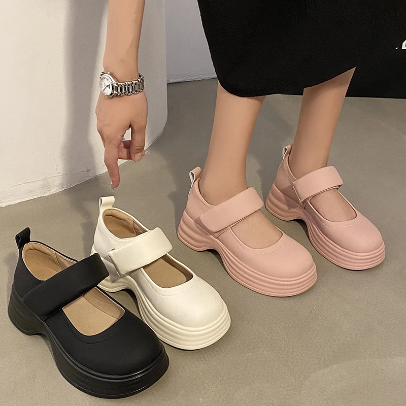 

Women's Shoes Platform Round Toe Oxfords Casual Female Sneakers Modis Clogs Leather 2023 Summer New Med TPR Hook & Loop Mary Jan