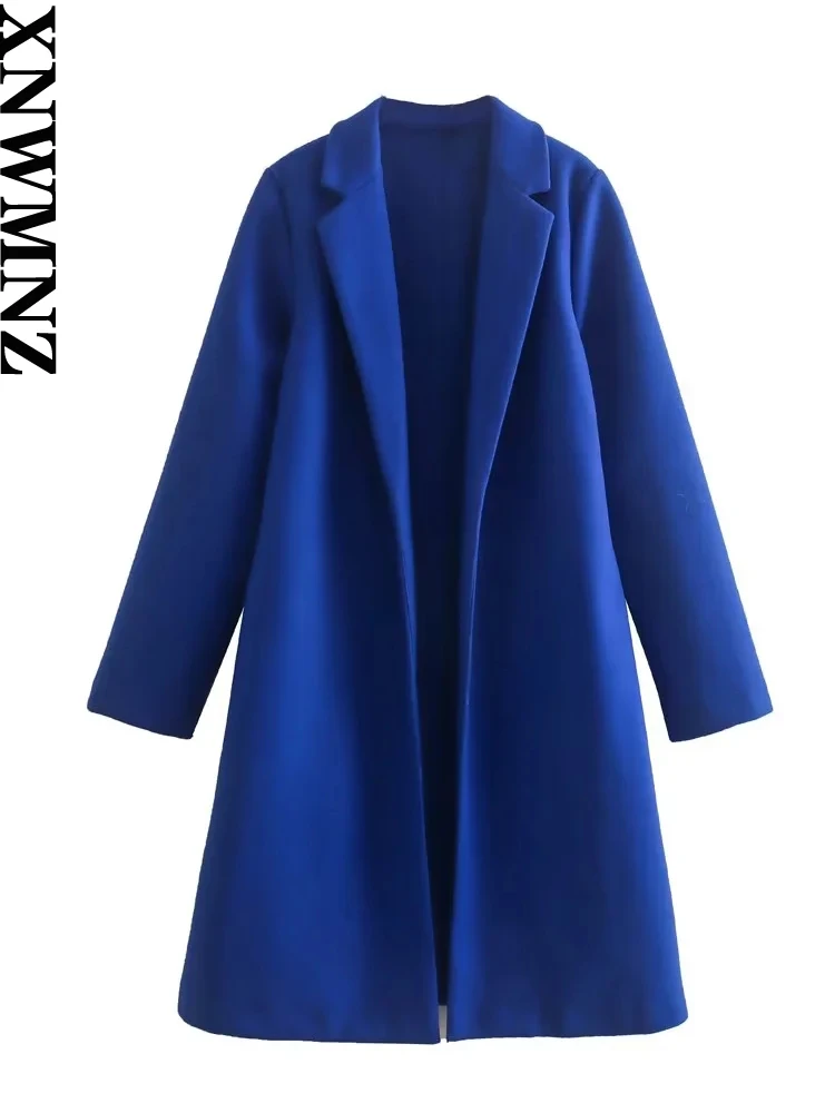 

XNWMNZ Women Fashion Blend Long Coat Vintage Lapel Collar Long Sleeve Jacket Tops Female Outerwear Chic Overcoat