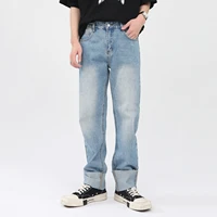 four seasons mens korean version personality flanging design sense mid waist mens jeans y2k pants men designer jeans for men