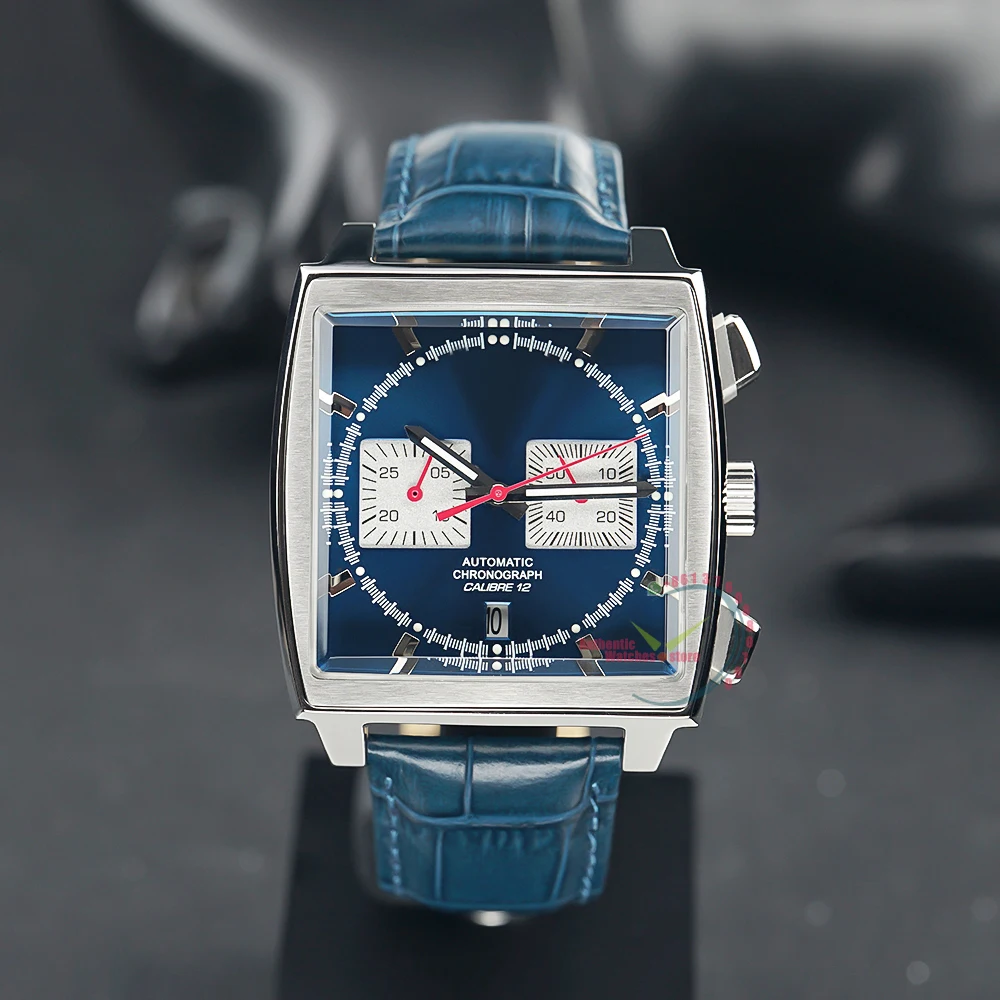 

Мужские кварцевые часы-хронограф с синим циферблатом, 39 мм