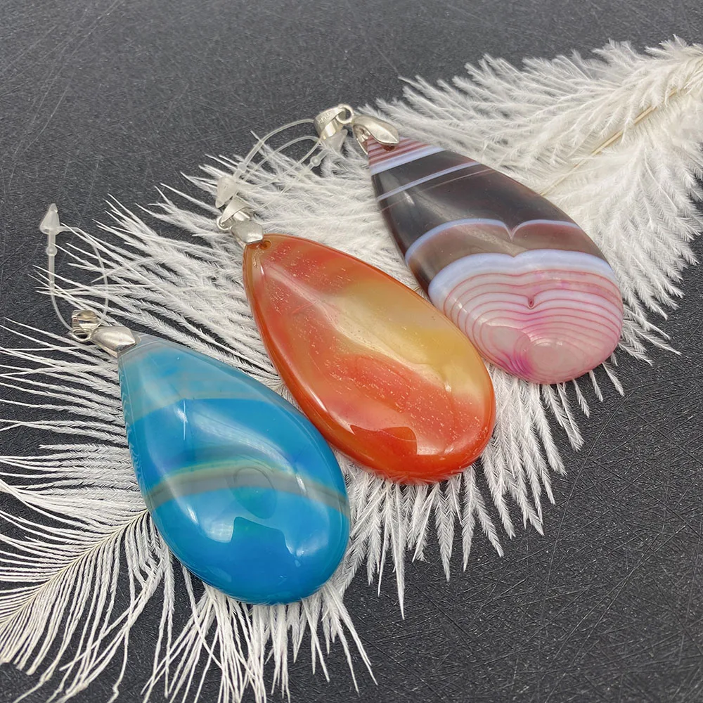 Fashion Natural Stone Striped Onyx Drop Shape Pendant 30x58mm DIY Gift Men and Women Design Charm Jewelry Earrings Necklace |