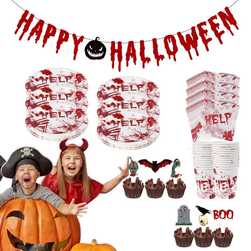 Scary Unique Dinnerware Set Paper Utensils Spooky Tableware 