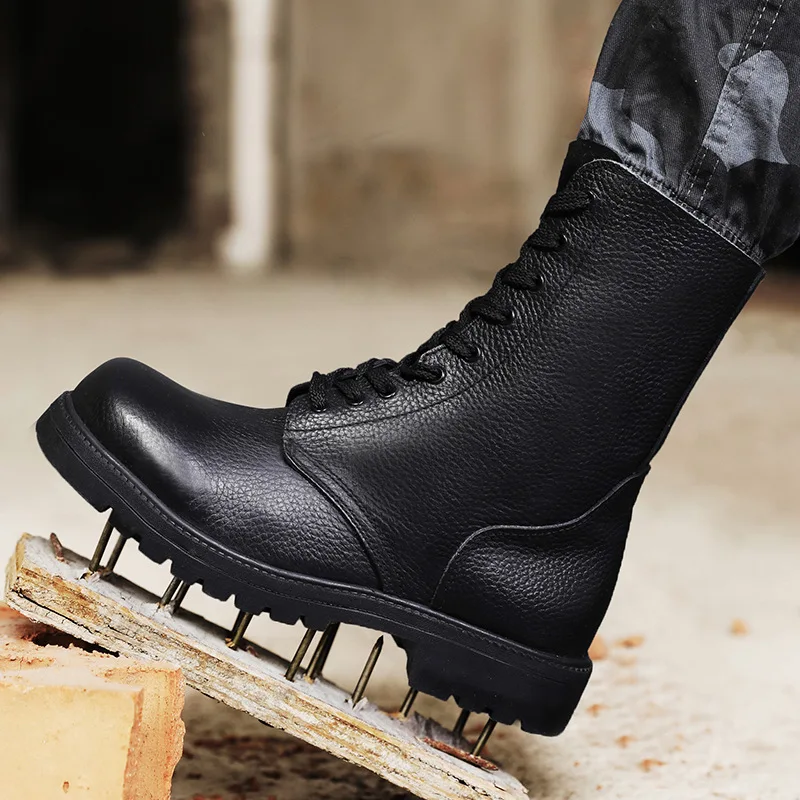 

Genuine Leather British Style outdoor Mid-Calf Boots Men's Tactical Boots Rubber Sole Non-slip Combat Boot Black Martin boots